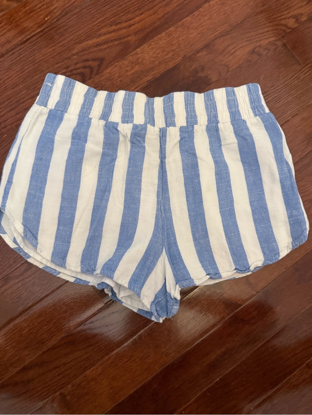 Forever 21 Blue and White Striped Elastic-Waist Athletic Shorts